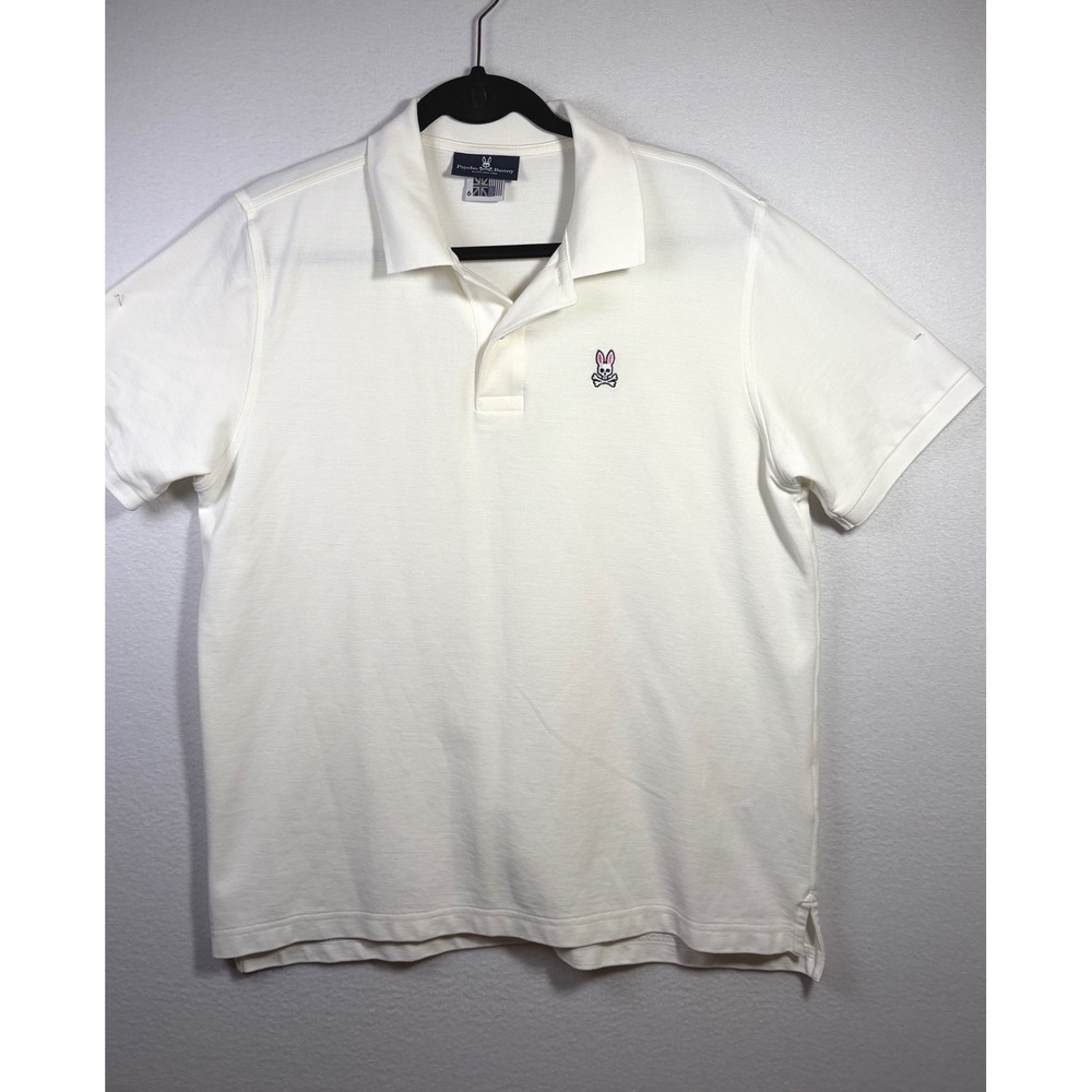 Psycho Bunny Polo Shirt Mens 6 LG White Excellent Short Sleeve Pique Logo